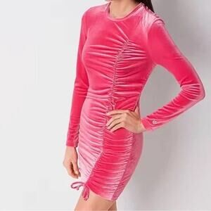 Juicy Couture Barbie Pink Velvet Bodycon Long Sleeve Round Neck Dress Size M